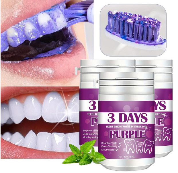 Purple Tooth Cleaning Powder, 3-day Deep Cleaning Tooth Powder BreathFreshener, Basic Oral Care, Daily Life Tooth Cleaning Tools Teeth Whitening Powder