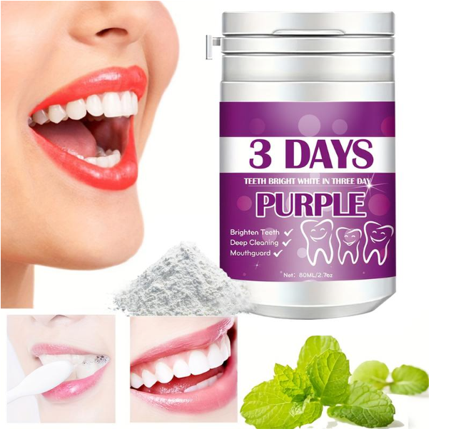 Purple Tooth Cleaning Powder, 3-day Deep Cleaning Tooth Powder BreathFreshener, Basic Oral Care, Daily Life Tooth Cleaning Tools Teeth Whitening Powder